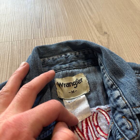 Men's Wrangler Wyoming National Qualifier Bull Riding Denim Snap Shirt Sz Medium - Picture 5 of 8